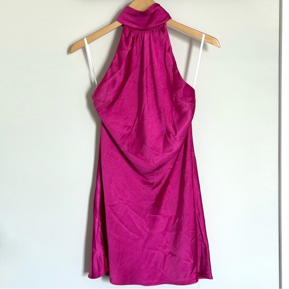 Lovers & Friends Hayes Mini Dress Magenta Pink Halter Satin Small FLAW - Picture 3 of 15